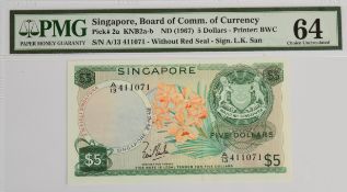 Singapore undated (1967) $5 signed Lim Kim San, PMG graded 64 'Choice Uncirculated'