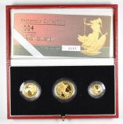 Royal Mint 2004 limited edition (93/1500) Britannia Collection proof three gold coin set