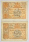 Bank of Scotland 1915 and 1922 £1 banknotes signed by P. Macdonald and A.J. Rose respectively
