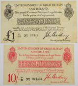 Bank of England John Bradbury 10 Shilling and £1 banknotes, 2nd issue