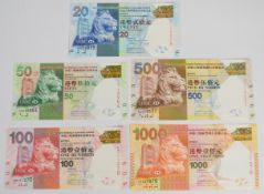 Set of five Hong Kong HSBC 2012-13 banknotes comprising $20, $50, $100, $500 and $1000