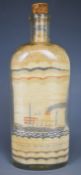 Early 20thC sand picture in a bottle depicting a steamship and bi-plane verso, label to base 'CH99