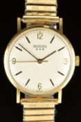Bernex 9ct gold gentleman's wristwatch with black hands and hour markers, gold Arabic numerals and
