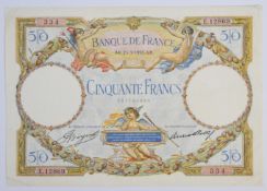 France 1933-dated Luc-Olivier Merson 50 Francs banknote (1930 issue)