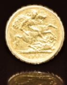 A 9ct gold ring set with a 1902 gold half sovereign, 11.7g, size I