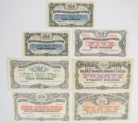 Seven Northern Ireland Belfast Banking Company banknotes including £1, £5, £10, £20 and £50 dated