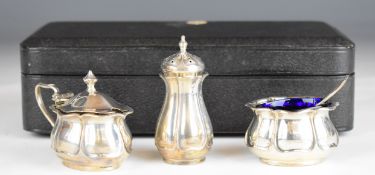 Cased Art Nouveau hallmarked silver cruet set, Sheffield 1903/4, maker Atkin Brothers, width of case