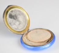 Art Deco hallmarked silver and blue guilloché enamel compact, Birmingham 1931, maker Adie Brothers