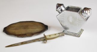 Hallmarked silver compact, Birmingham 1944, maker M Wachenheimer & Co Ltd, width 10cm, weight 77g