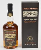 Longmorn Highland Single Malt Scotch Whisky 15 years oak cask matured, 70cl, 45% vol, in original