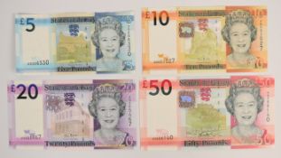 Four Jersey 2010 issue banknotes comprising £5, £10, £20 and £50