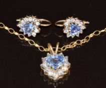 A 9ct gold heart shaped pendant and earrings set with cubic zirconia, 5.9g