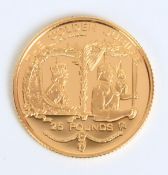 2002 Guernsey £25 22ct gold coin, 7.98g, with certificate and case