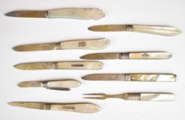 Eight Georgian and Victorian hallmarked silver and mother of pearl fruit knives and a similar