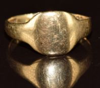 A 9ct gold signet ring with vacant cartouche,1.9g, size K