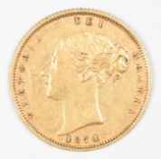 1874 Queen Victoria gold half sovereign, young head, shield reverse, no.39/89 to base of shield