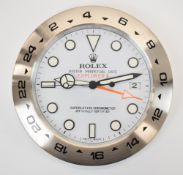 Rolex Oyster Perpetual Date Explorer II dealer's shop display advertising wall clock with white