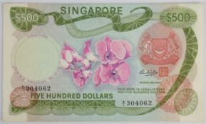 Singapore undated (1972) $500 banknote signed Hon Sen Sui, with red Type II seal