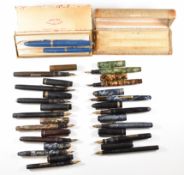 Seventeen Mabie Todd & Co and De Le Due fountain pens including Jackdaw, Swan, Blackbird, Dainty,