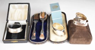 Cased Victorian hallmarked silver fork and spoon set, length of case 19cm, and four cased hallmarked