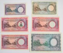 Six Federation of Nigeria 1958 banknotes comprising 5 Shillings, 10 Shillings, three £1 notes and £