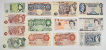 Thirteen Bank of England banknotes c.1940s to 2004 including L.K O'Brian £5, J.B Page £10 and two