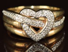 A 9ct gold ring set with diamonds and a heart design, 5.9g, size Q