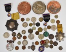 World coinage and medals to include 18thC Ludvig, George I 1720 farthing, Victorian silver oversized