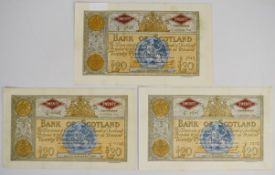 Three Bank of Scotland 1960-63 £20 banknotes
