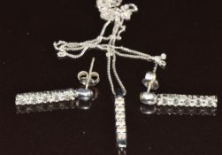 A 9ct gold necklace and earrings set with moissanite by Diamonite, 4.7g