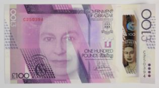 Gibraltar 2015 £100 banknote issued to commemorate the 100th Anniversary of the Birth of Sir