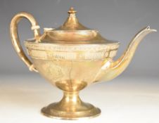 Birks sterling American silver teapot of Neoclassical form, with insulated handle, length 26cm,