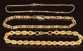 Three 9ct gold bracelets, 7g