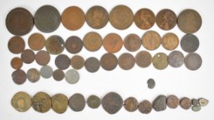 A small collection of Roman coinage including some labelled examples, largest 31mm, smallest 21mm, a