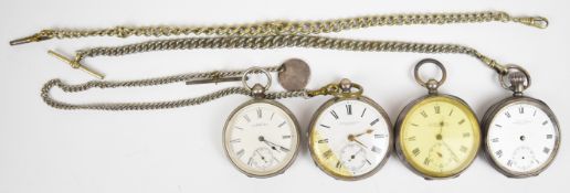 Four hallmarked silver open faced pocket watches comprising Fears of Bristol, two Kendal & Dent