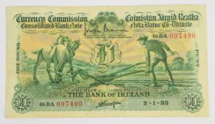 Bank of Ireland 1935 £1 banknote signed J. Brennan and J.A. Gargan