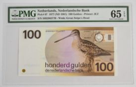 Netherlands 1977 (1981) 100 Gulden banknote, PMG graded 65 'Gem Uncirculated'