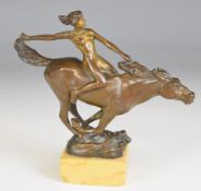 Bronze figure of a nude female warrior on horseback, H13.5cm