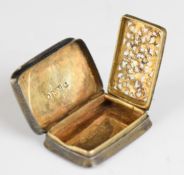 Nathaniel Mills hallmarked silver viniagrette with engraved decoration, gilt interior and pierced