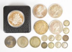 Victorian and later British coinage comprising approximately 16g pre 1920 and 30g pre 1947 silver