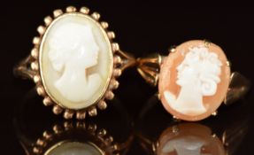 Two 9ct gold rings set with cameos, 4.6g, size J