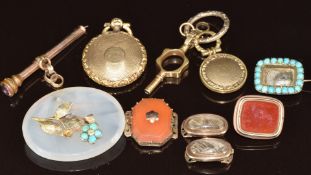 Two Victorian rose gold clasps set with plaited hair, Victorian rose cut clasp set with carnelian