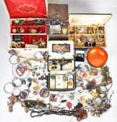 A collection of jewellery including glass beads, enamelled pieces, opal boulder pendant, Victorian