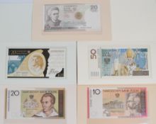 Five Poland 2006-11 commemorative banknotes in original wallets, including 2008 10 Zlotych