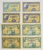 Eight Gibraltar 10 Shillings and £1 banknotes 1927-1949 including 1927 10 Shillings and £1, 1937