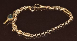A 9ct gold bracelet made from a fob watch chain, with Victorian watch key