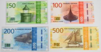 Four Norway 2016-18 banknotes comprising 50, 100, 200 and 500 Kroner