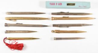 Ten propelling pencils comprising four silver examples including Lady Yard O Lette and Mordan