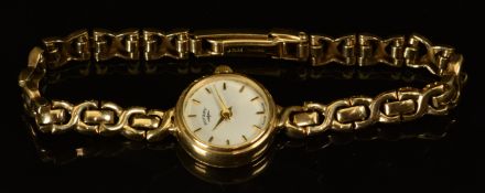 Rotary 9ct gold ladies wristwatch with gold hands and hour markers, white dial and quartz