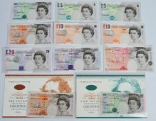 Collection of nine different Bank of England M. Lowther banknotes, including a J01 (first prefix) £